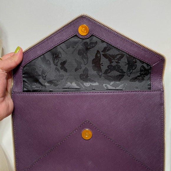 Rebecca Minkoff Leo Envelope Zipper Edge Purple Leather Clutch Purse - Picture 4 of 14